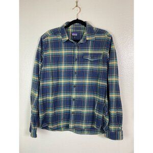 Patagonia Men Lightweight Fjord Flannel Shirt Size Medium Blue Green Organic